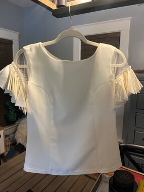 Illusion Mesh and Ruffle Sleeve Ivory Blouse